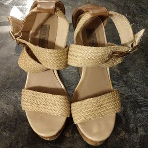 STEVE MADDEN 'Sli' Weave Strap Cork Wedge Heels